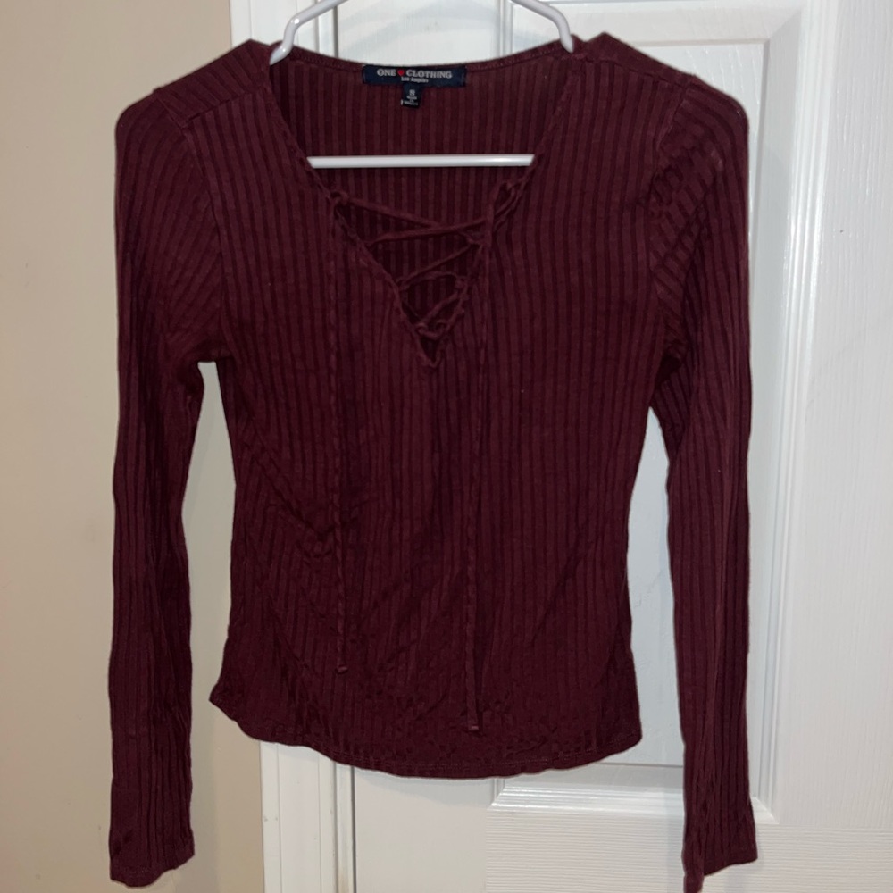 Crisscross Maroon Long Sleeve Shirt